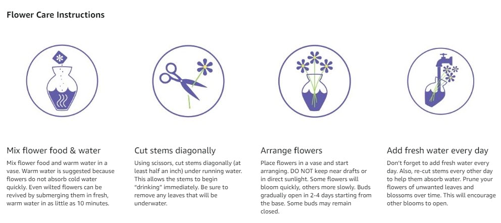 instructions for flower care and maintenance